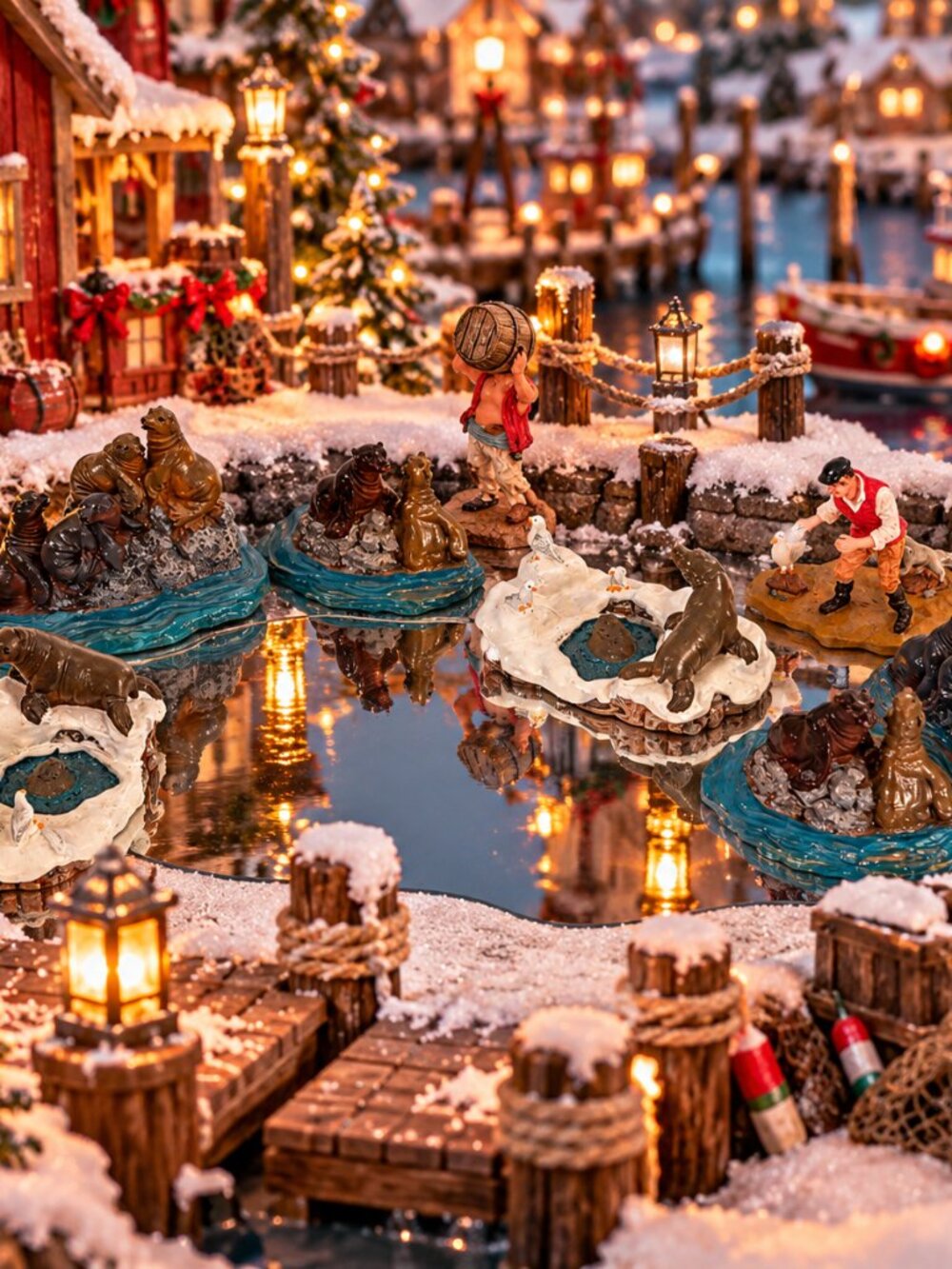 Lemax Christmas Village Harbour Sea Lions & Fishermen Figurines – Lot of 10